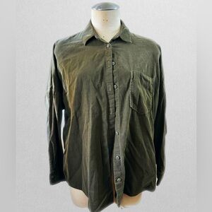 ZARA Corduroy Green Button-Up Shirt